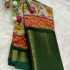 Kalamkari Printed with Gold Zari Border Blueish Grey