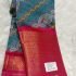 Kalamkari Printed with Gold Zari Border Blueish Grey