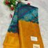 Kalamkari Printed with Gold Zari Border Turquoise Blue