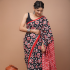 Mul Mul Soft Cotton Saree Black with White & Red Ikkat Design