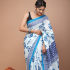 Mul Mul Soft Cotton Saree Blue with White