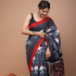 Mul Mul Soft Cotton Saree Dark Grey with Red & White Printed