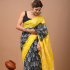 Mul Mul Soft Cotton Saree Grey with Yellow Floral Printed