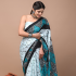 Mul Mul Soft Cotton Saree White Turquoise Blue & Black