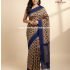 Printed Kalyani Cotton Saree Cream with Zig Zag Pattern with Blue
