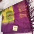 Printed Kalyani Cotton Saree Greenish Yellow with Purple