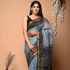 Printed Kota Doriya Sarees with Blouse Grey with Black