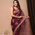 Printed Kota Doriya Sarees with Blouse Maroon with Gold Zari