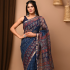 Printed Kota Doriya Sarees with Blouse Navy Blue with Gold Zari
