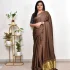 Handloom cotton saree with gold zari - Dark Brown