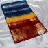 Dola Silk Saree with Multicolor with Gold Zari Lines with Contrast Border